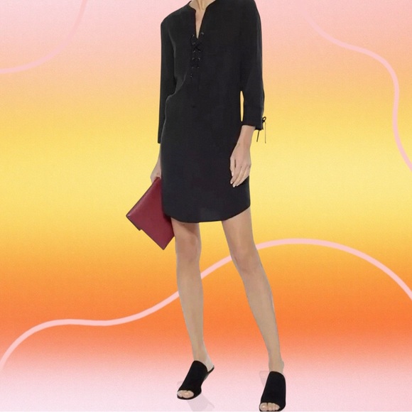 Theory ‘Jullitah’ Lightweight Tencel Lace-Up Detail Mini Dress in Black Size 8 - Picture 2 of 14